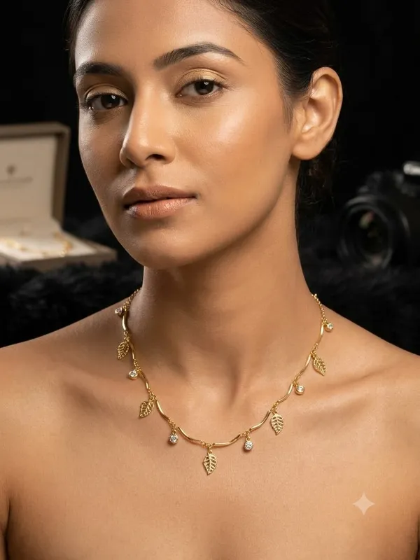 Gold_Tone_Leaf_Charm_Necklace_for_Women