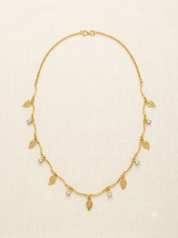 Gold_Tone_Leaf_Charm_Necklace_for_Women