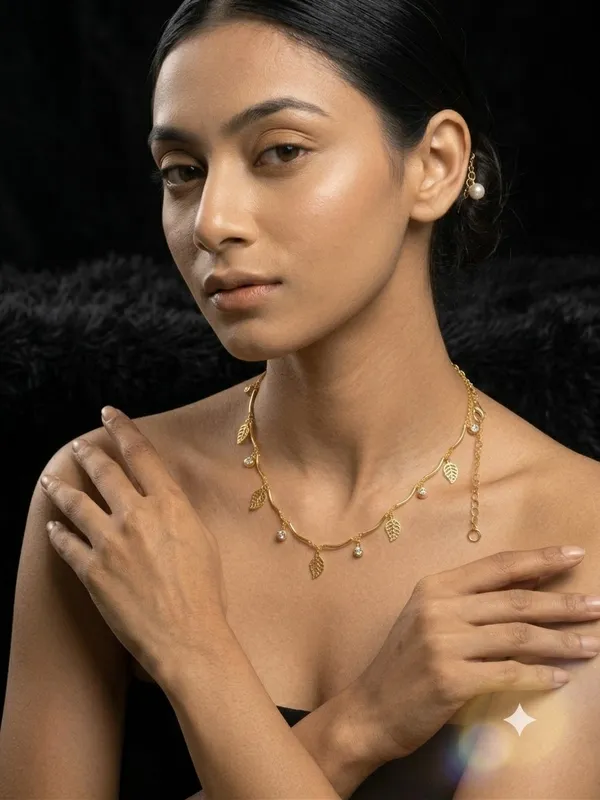 Gold_Tone_Leaf_Charm_Necklace_for_Women