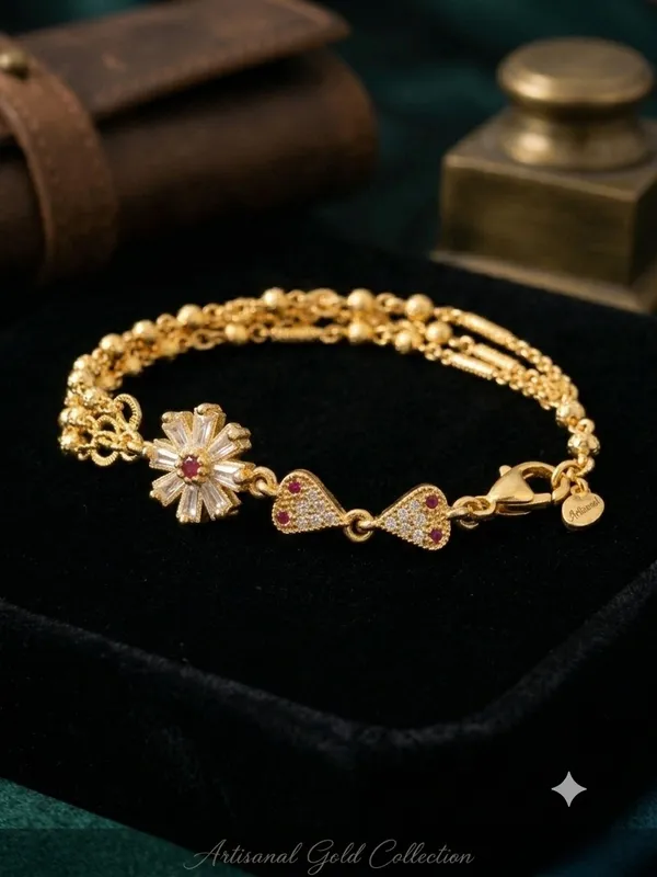 Gold_Tone_Floral_Bow_Charm_Bracelet_for_Women