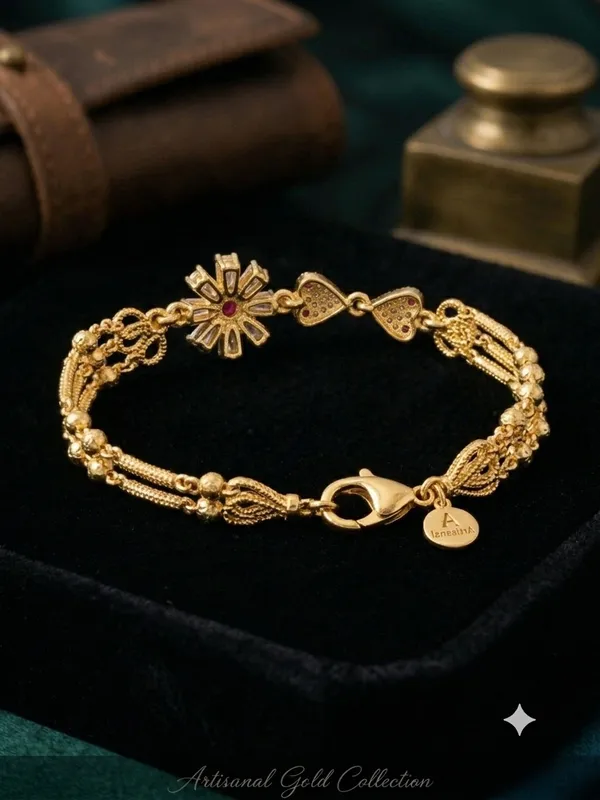 Gold_Tone_Floral_Bow_Charm_Bracelet_for_Women