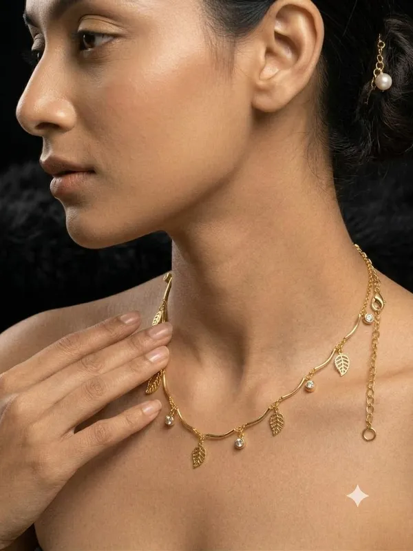 Gold_Tone_Leaf_Charm_Necklace_for_Women