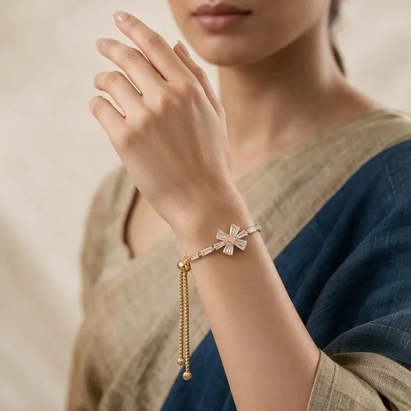 Gold_Tone_Copper_Bow_Design_Chain_Bracelet_For_Women