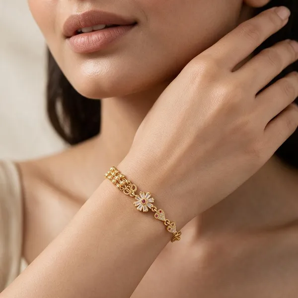 Gold_Tone_Copper_Floral_Bow_Charm_Bracelet_For_Women