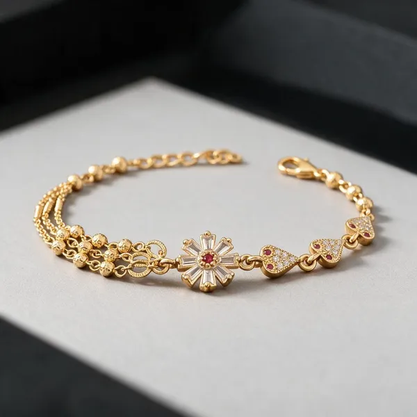 Gold_Tone_Copper_Floral_Bow_Charm_Bracelet_For_Women