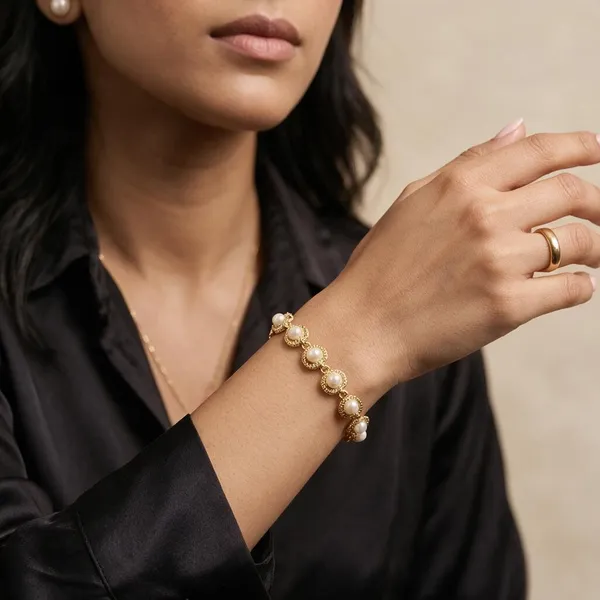 Gold_Tone_Copper_Pearl_Beaded_Bracelet_For_Women