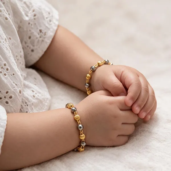Gold_Silver_Tone_Copper_Beaded_Baby_Bracelet_Set_For_Kids