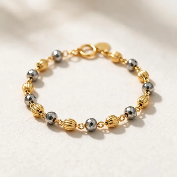 Gold_Silver_Tone_Copper_Beaded_Baby_Bracelet_Set_For_Kids
