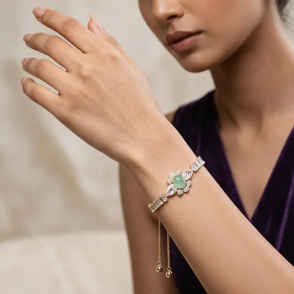 Silver_Tone_Copper_Green_Stone_Floral_Bracelet_For_Women