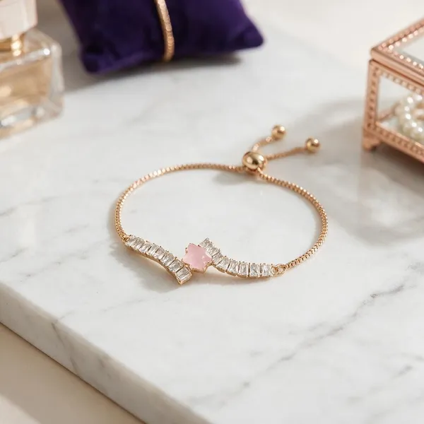 Gold_Tone_Copper_Pink_Heart_Stone-Studded_Bracelet_For_Women