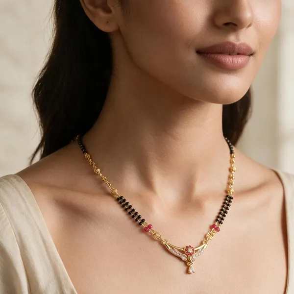 Gold_Tone_Copper_Black_Bead_Pink_Accent_Mangalsutra_For_Women