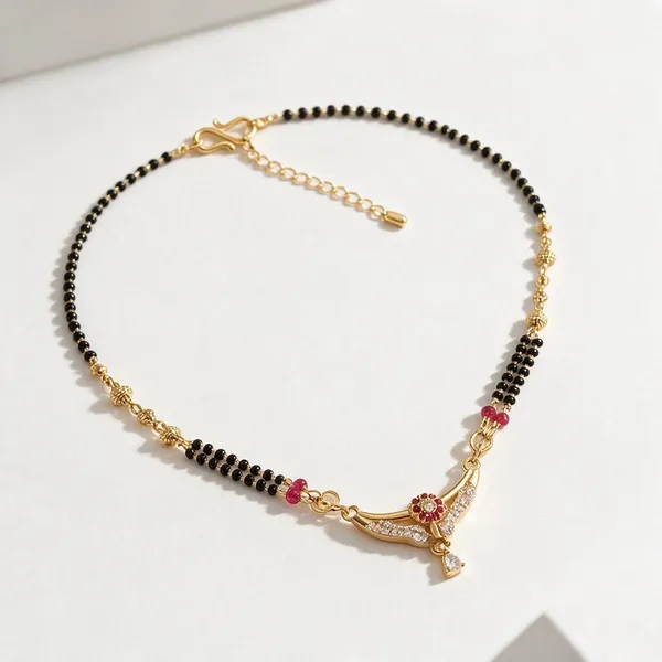 Gold_Tone_Copper_Black_Bead_Pink_Accent_Mangalsutra_For_Women