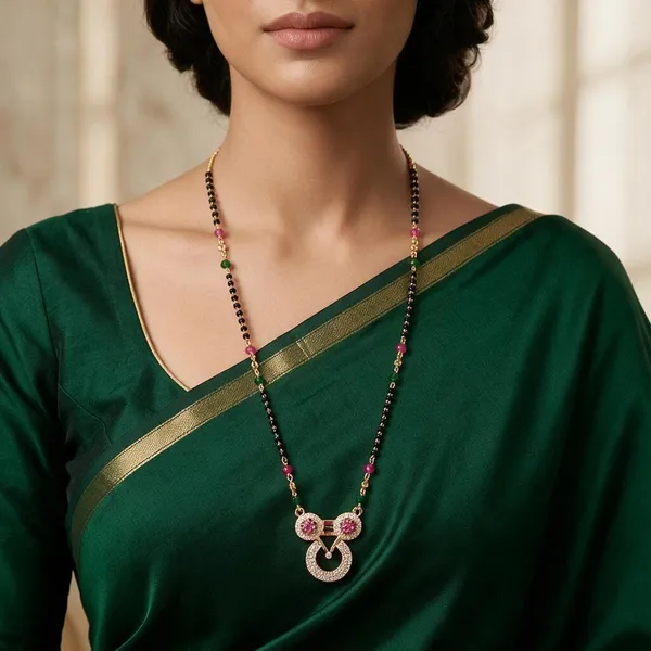 Gold_Tone_Copper_Black_Bead_Pink_Pendant_Mangalsutra_For_Women