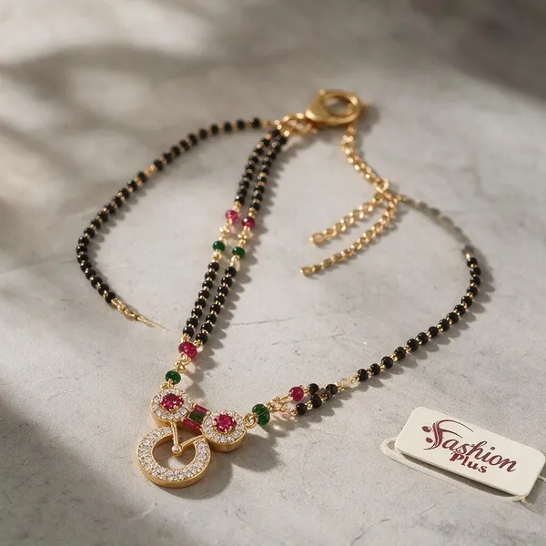Gold_Tone_Copper_Black_Bead_Pink_Pendant_Mangalsutra_For_Women