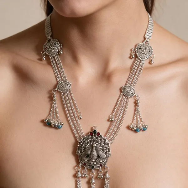 Silver_Oxidised_Copper_Peacock_Motif_Jewellery_Set_For_Women