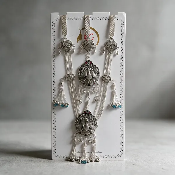 Silver_Oxidised_Copper_Peacock_Motif_Jewellery_Set_For_Women