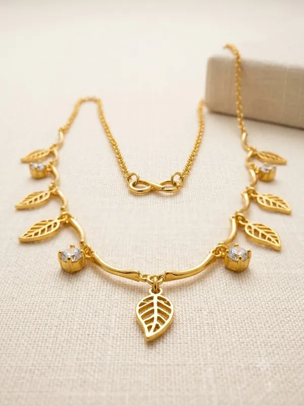 Gold_Tone_Leaf_Charm_Necklace_for_Women
