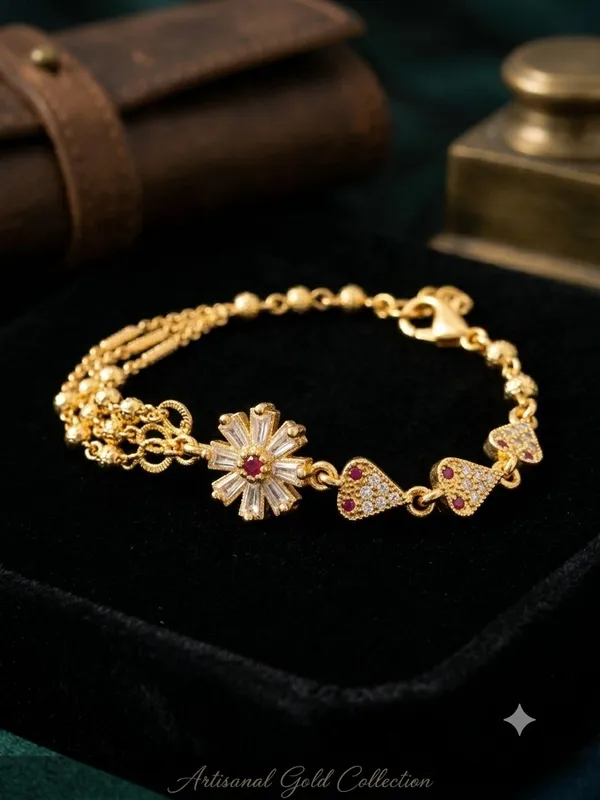 Gold_Tone_Floral_Bow_Charm_Bracelet_for_Women