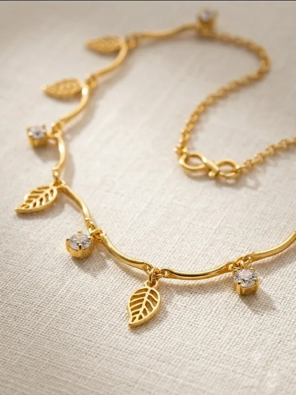 Gold_Tone_Leaf_Charm_Necklace_for_Women