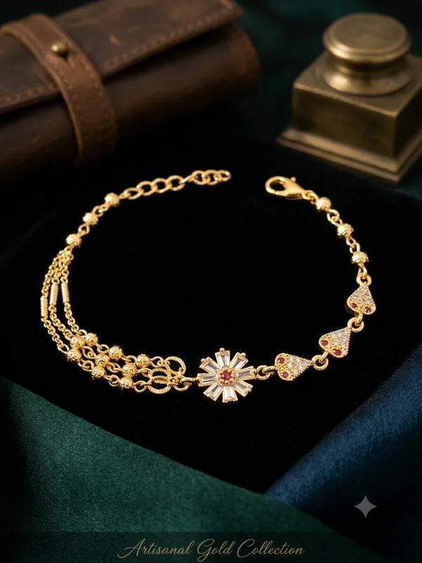 Gold_Tone_Floral_Bow_Charm_Bracelet_for_Women