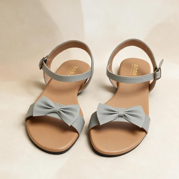 Grey_Bow_Detail_Flat_Sandals_For_Women