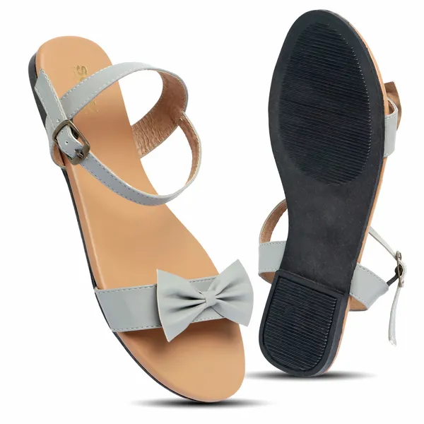 Grey_Bow_Detail_Flat_Sandals_For_Women