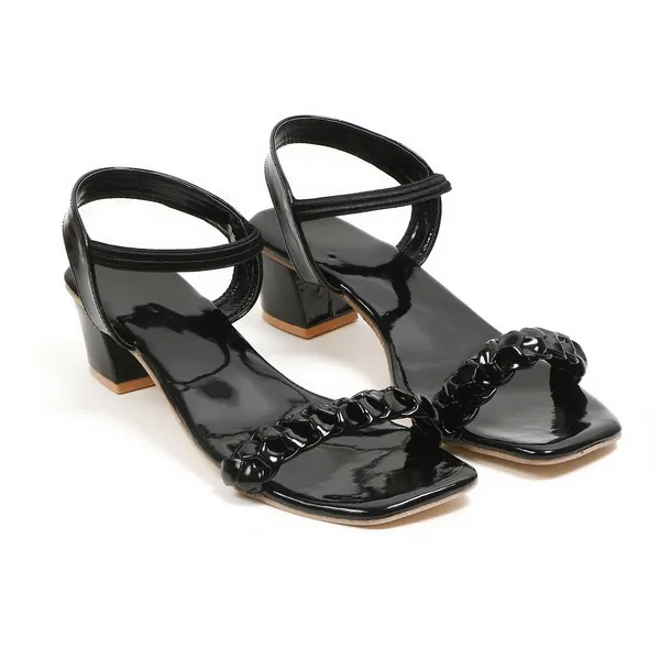 Black_Glossy_Block_Heel_Sandals_For_Women