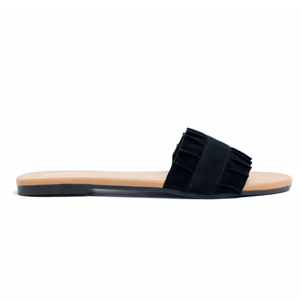Black_Flat_Ruffle_Slide_Sandals_For_Women