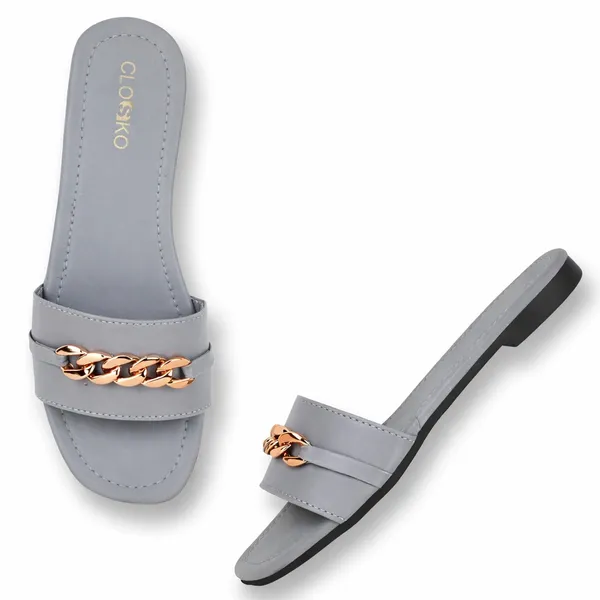 Grey_Synthetic_Flat_Slides_For_Women