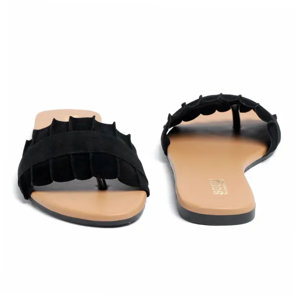 Black_Flat_Ruffle_Slide_Sandals_For_Women