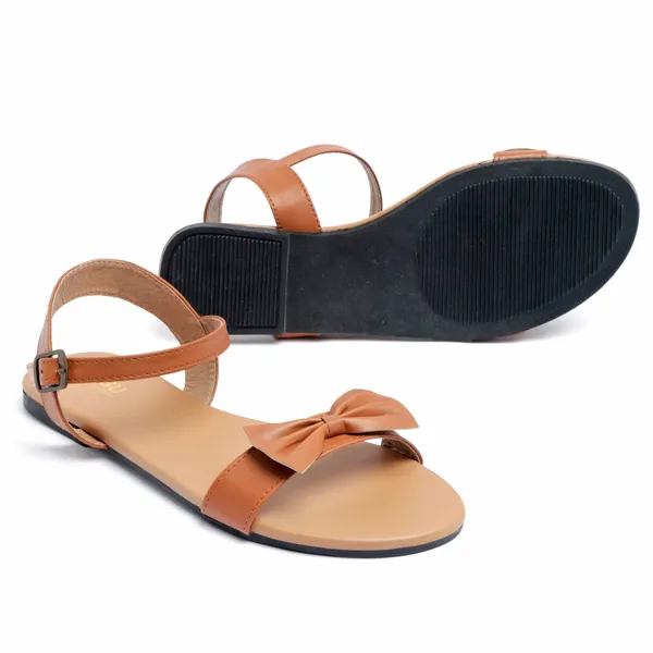 Tan_Flat_Bow_Sandals_For_Women