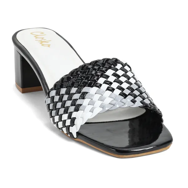 Black_Woven_Block_Heel_Slides_For_Women