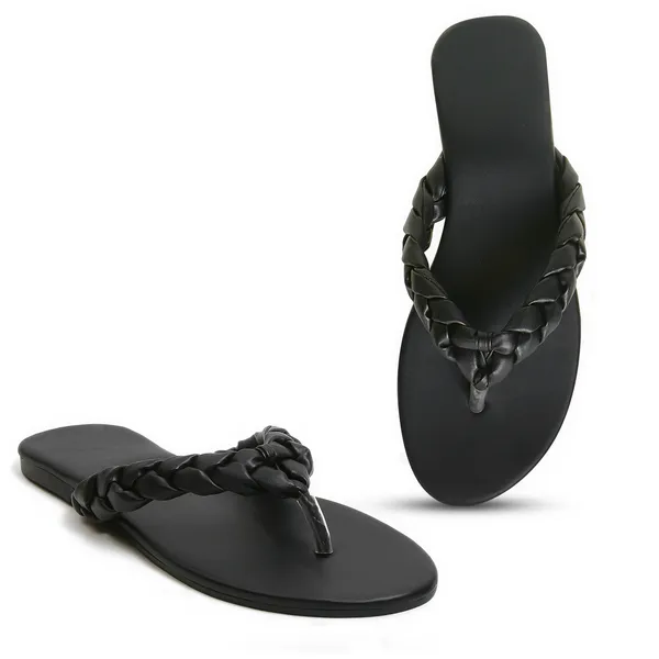 Black_Braided_Strap_Flat_Sandals_For_Women
