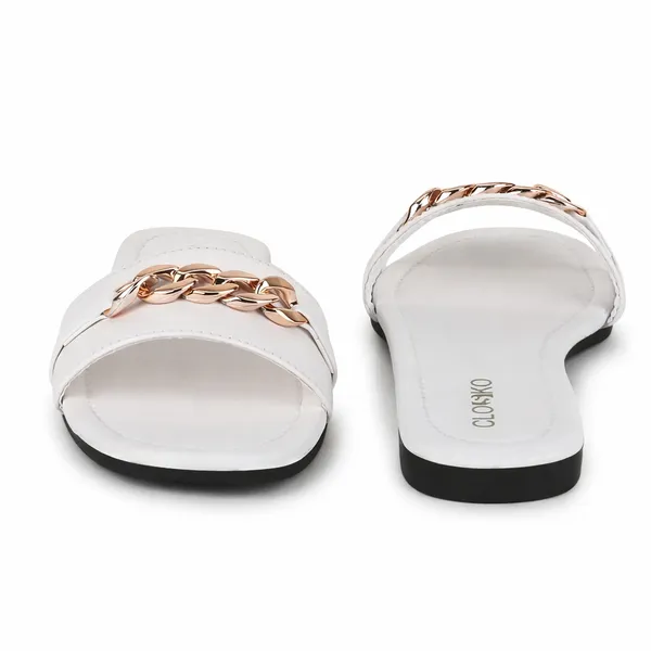 White_Chain_Detail_Flat_Sandals_For_Women