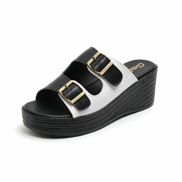 Black_Synthetic_Leather_Wedge_Sandals_For_Women