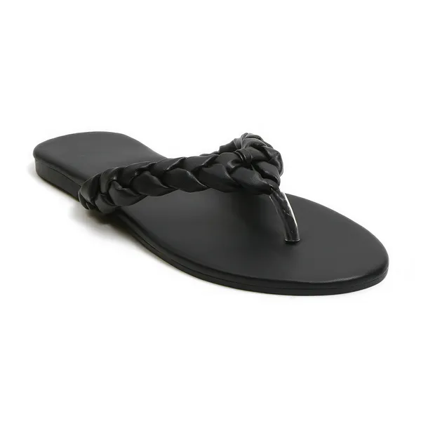 Black_Braided_Strap_Flat_Sandals_For_Women