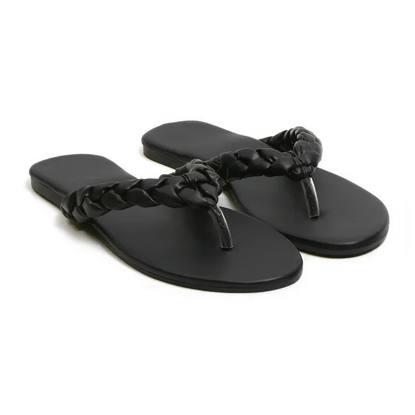 Black_Braided_Strap_Flat_Sandals_For_Women