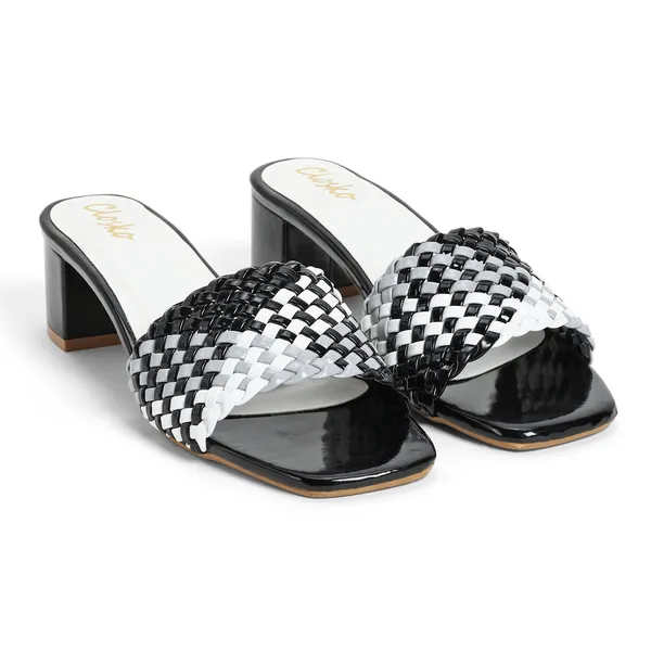 Black_Woven_Block_Heel_Slides_For_Women