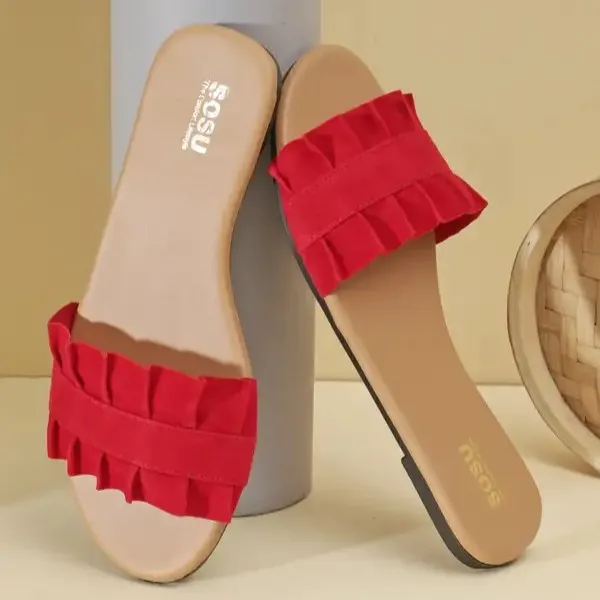 Red_Synthetic_Ruffle_Flat_Sandals_For_Women