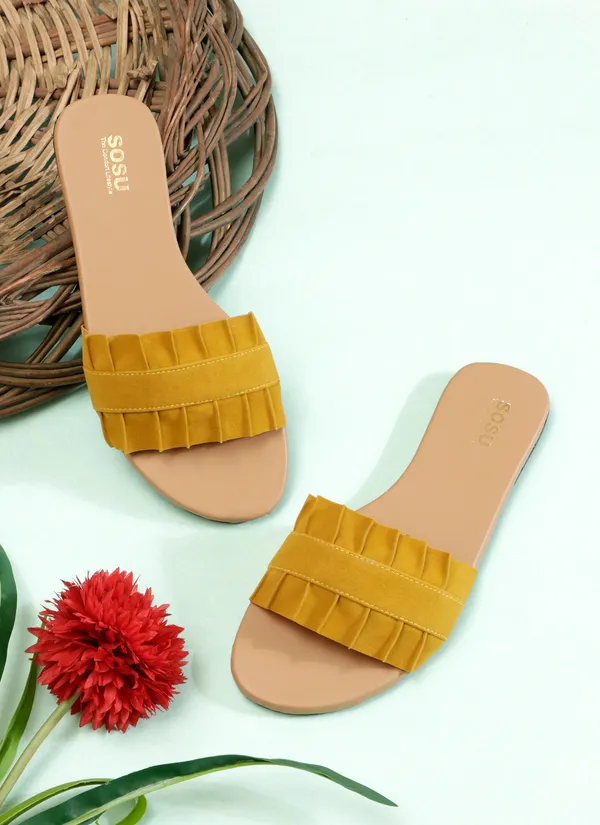Yellow_Synthetic_Flat_Slides_For_Women
