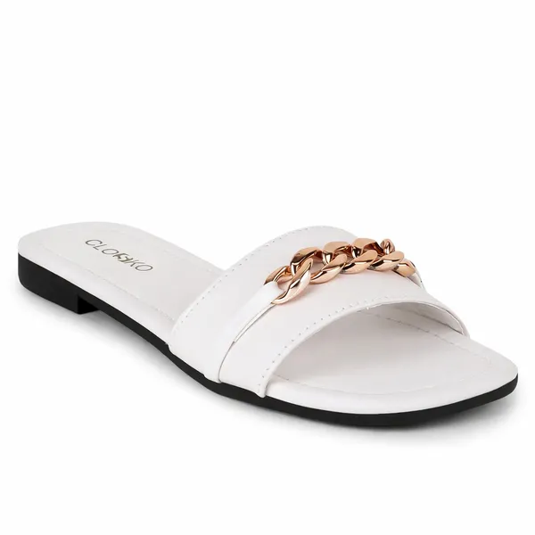 White_Chain_Detail_Flat_Sandals_For_Women