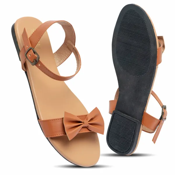 Tan_Flat_Bow_Sandals_For_Women