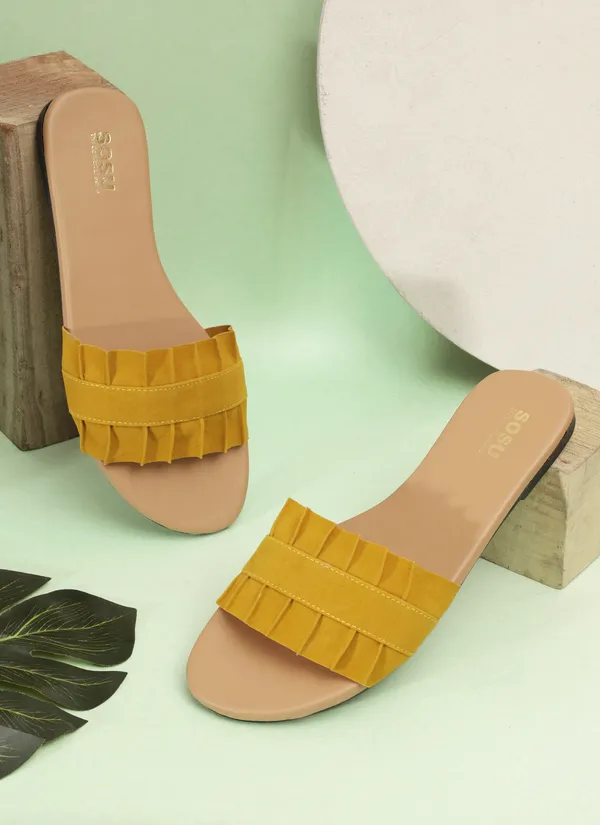 Yellow_Synthetic_Flat_Slides_For_Women