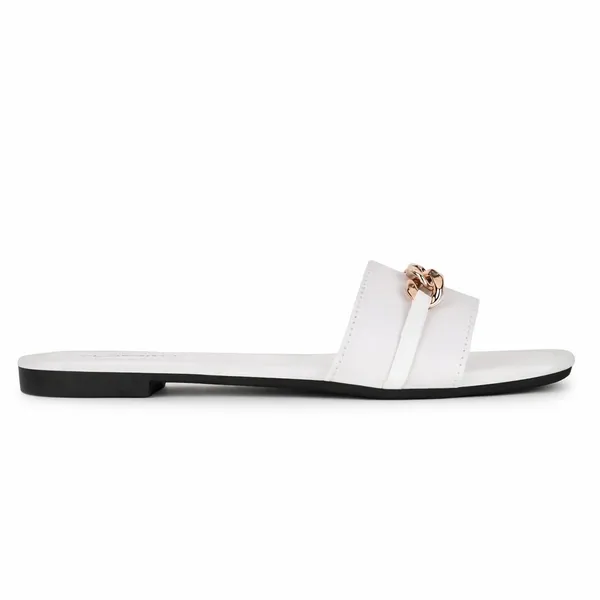 White_Chain_Detail_Flat_Sandals_For_Women