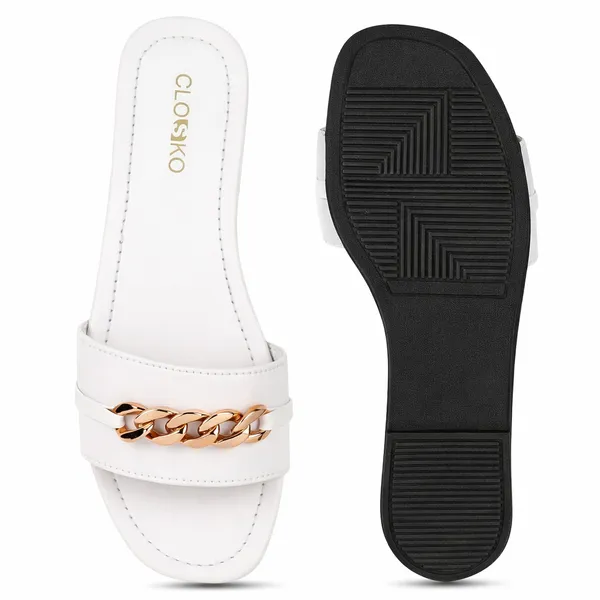 White_Chain_Detail_Flat_Sandals_For_Women