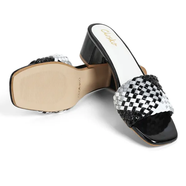 Black_Woven_Block_Heel_Slides_For_Women