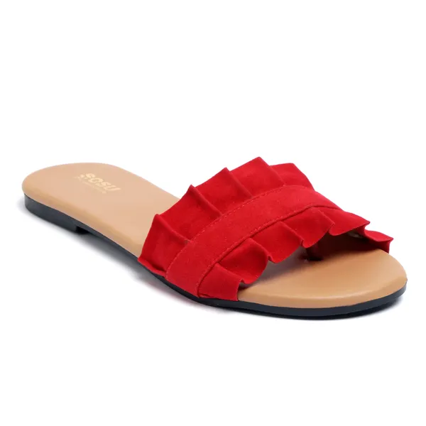 Red_Synthetic_Ruffle_Flat_Sandals_For_Women