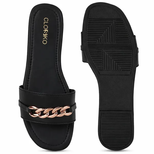 Black_Synthetic_Leather_Chain_Embellished_Flat_Slides_For_Women