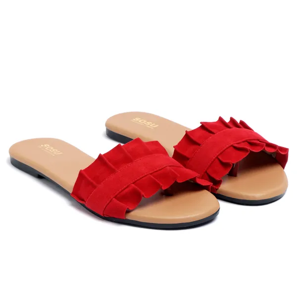 Red_Synthetic_Ruffle_Flat_Sandals_For_Women