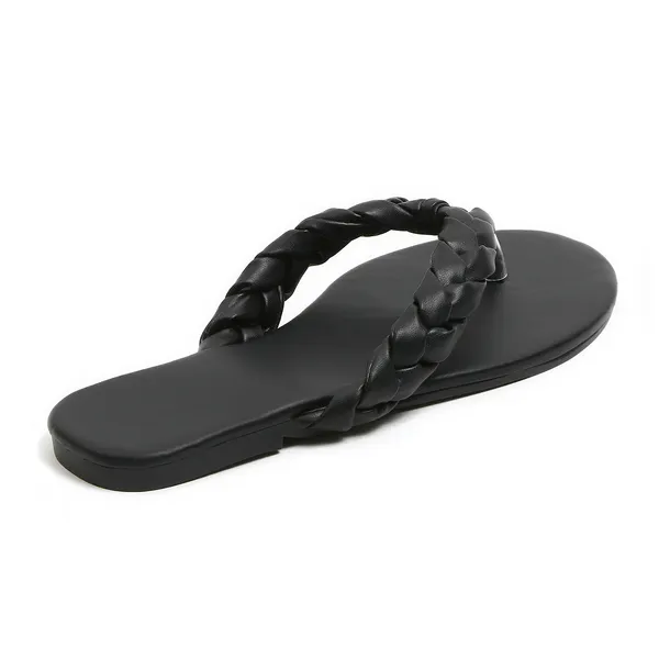 Black_Braided_Strap_Flat_Sandals_For_Women